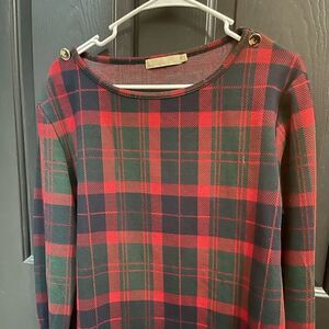 NWOT Plaid Holiday Boat Neck Shirt from Barcelona Boutique w Gold Buttons M